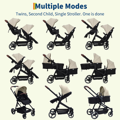 Tandem Stroller For Newborn And Toddler With Reversible Seats