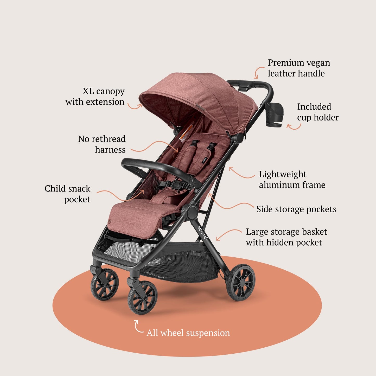 Bombi Bēbee V2 Lightweight Baby Stroller One Hand Fold