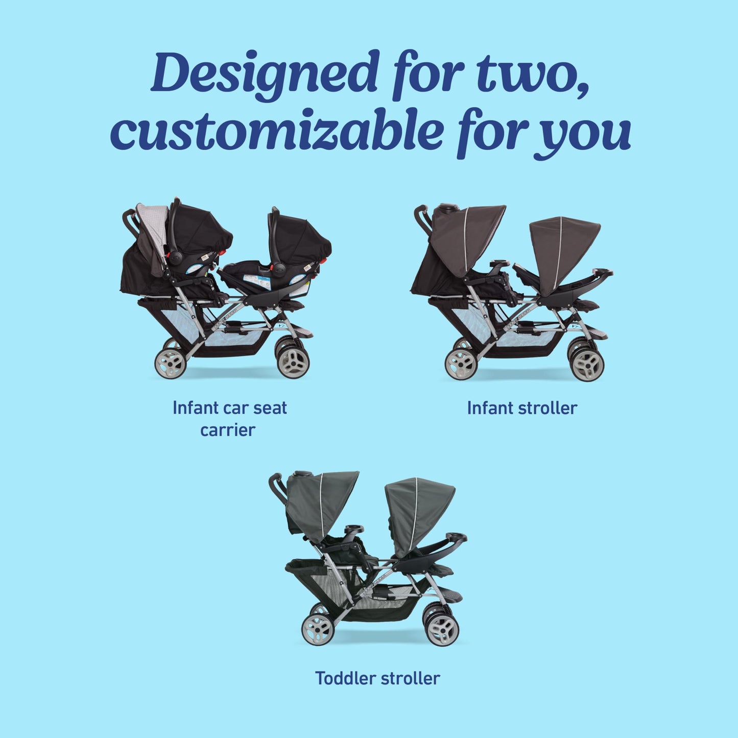 Graco DuoGlider Double Stroller Lightweight Tandem Seating Glacier Color All Day Comfort