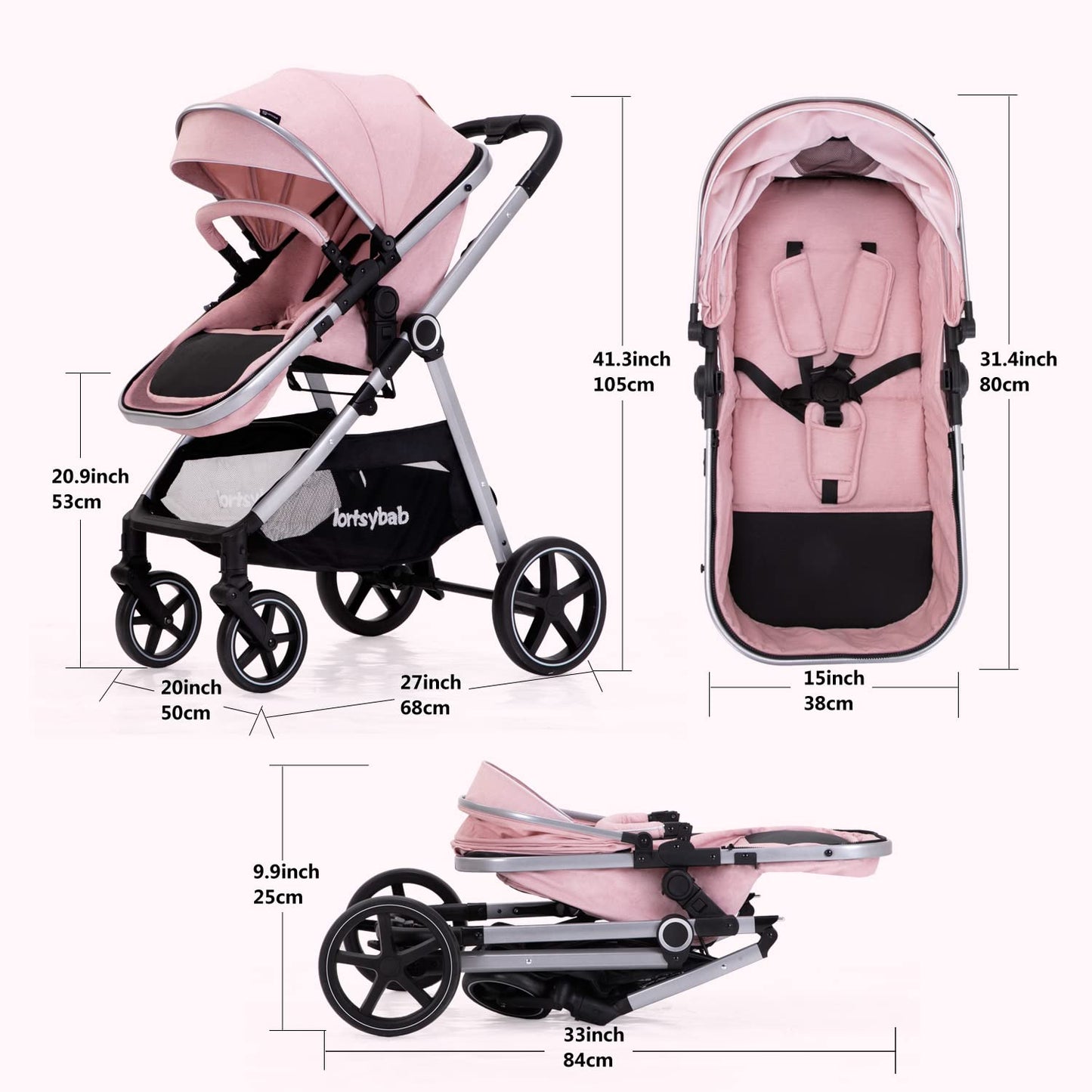 2-In-1 Baby Stroller Foldable With Reversible Seat For Infants And Toddlers 0-36 Months Beige