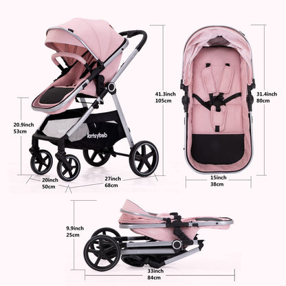 2-In-1 Baby Stroller Foldable With Reversible Seat For Infants And Toddlers 0-36 Months Beige