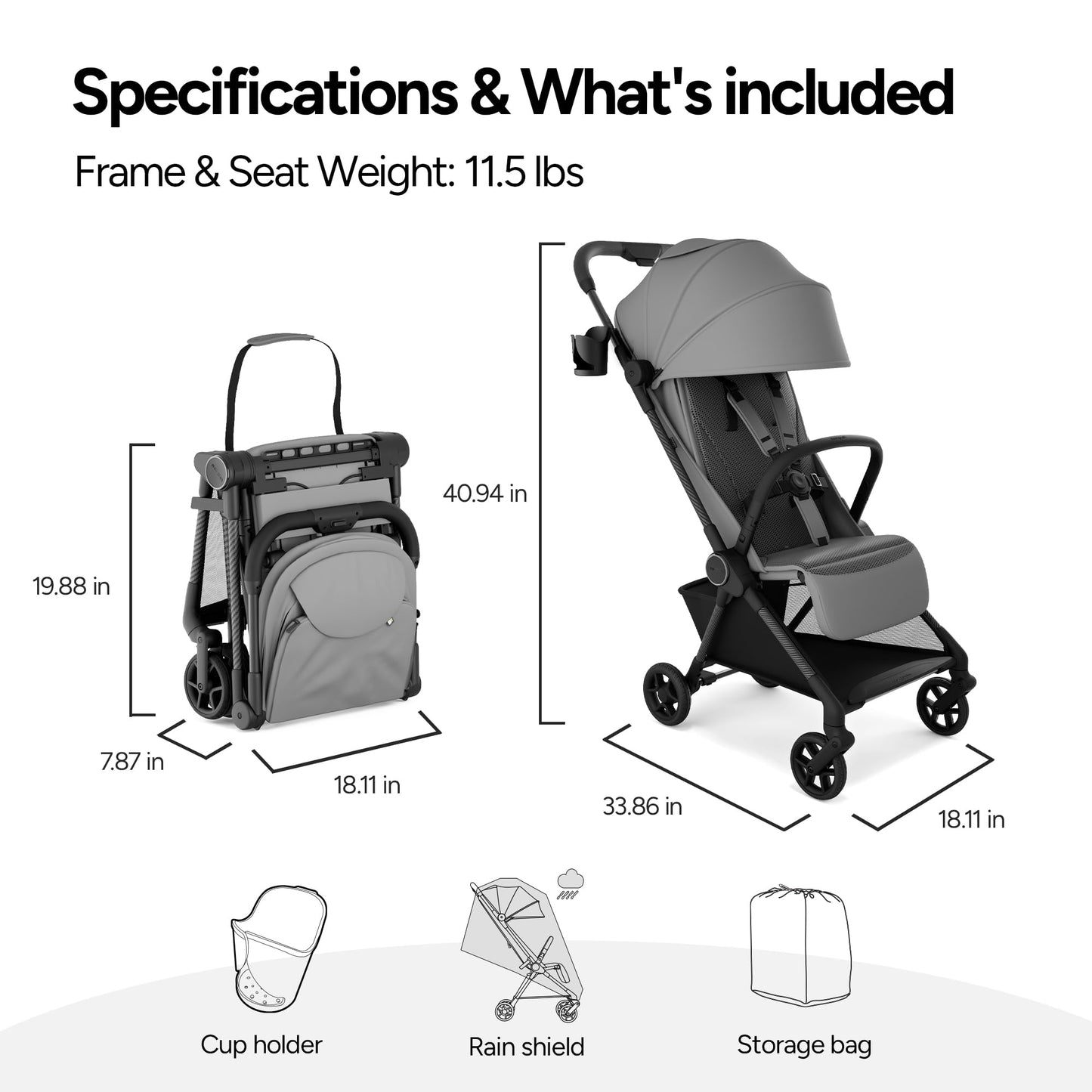 Mompush Nexis Carbon Travel Stroller Ultra Lightweight 11.5 Lb