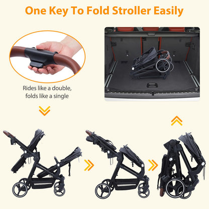 Tandem Double Stroller For Newborn And Toddler Twins Foldable For Easy Travel And Storage