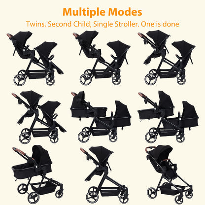 Tandem Stroller For Newborn And Toddler With Reversible Seats