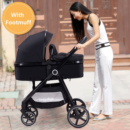 2-In-1 Baby Stroller Foldable With Reversible Seat For Infants And Toddlers 0-36 Months Beige