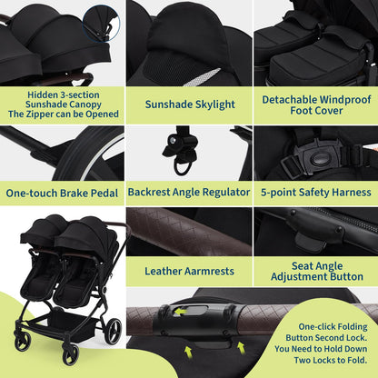Double Stroller For Twins Lightweight Side By Side Reclining Seats