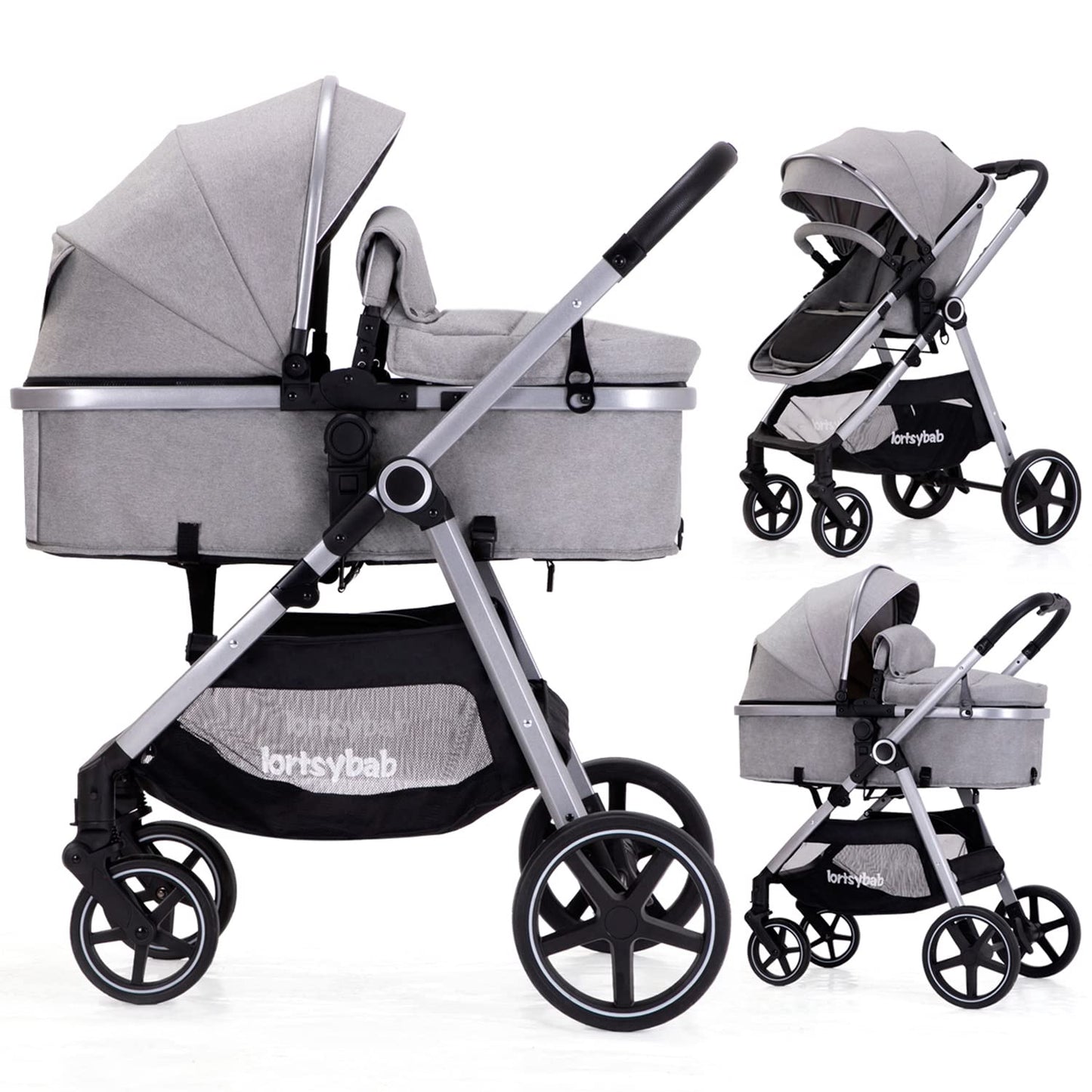 2-In-1 Baby Stroller Foldable With Reversible Seat For Infants And Toddlers 0-36 Months Beige