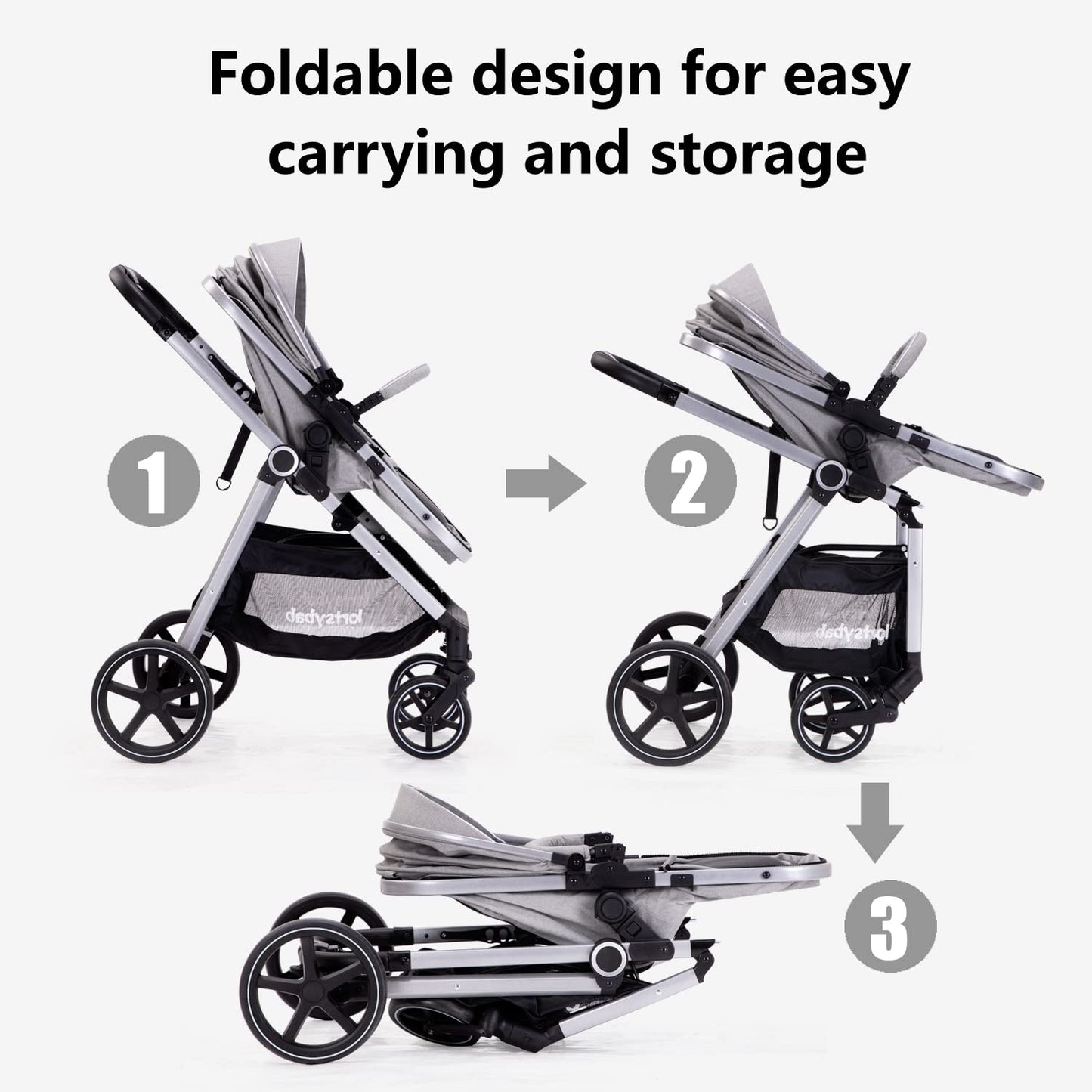 2-In-1 Baby Stroller Foldable With Reversible Seat For Infants And Toddlers 0-36 Months Beige