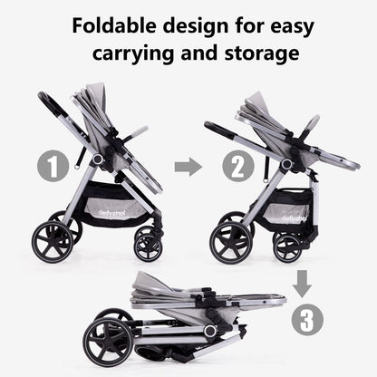 2-In-1 Baby Stroller Foldable With Reversible Seat For Infants And Toddlers 0-36 Months Beige