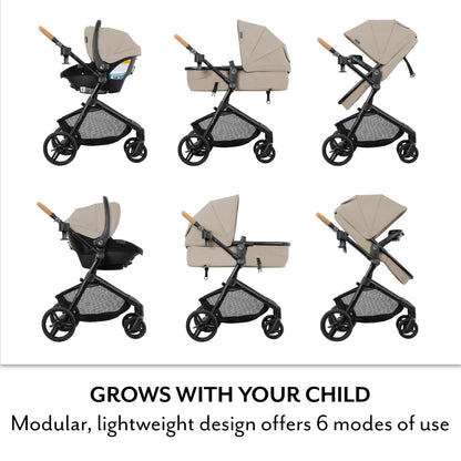 Evenflo Pivot NXT Travel System With LiteMax NXT Infant Car Seat Latte Tan For Easy On The Go