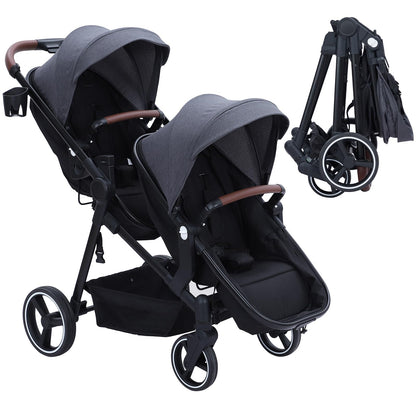 Double Tandem Stroller Newborn and Toddler With Reversible Seat