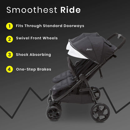 Jeep Destination Ultralight Side By Side Double Stroller With Lightweight Frame And Smooth Ride