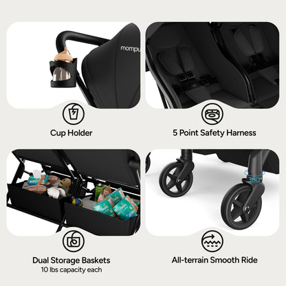 Mompush Lithe Double Stroller Lightweight Side by Side
