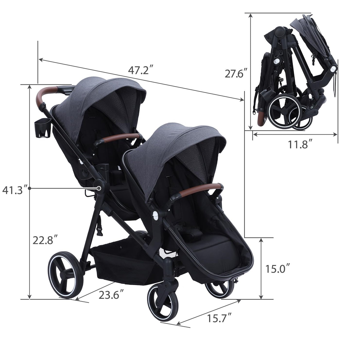 Tandem Double Stroller For Newborn And Toddler Twins Foldable For Easy Travel And Storage