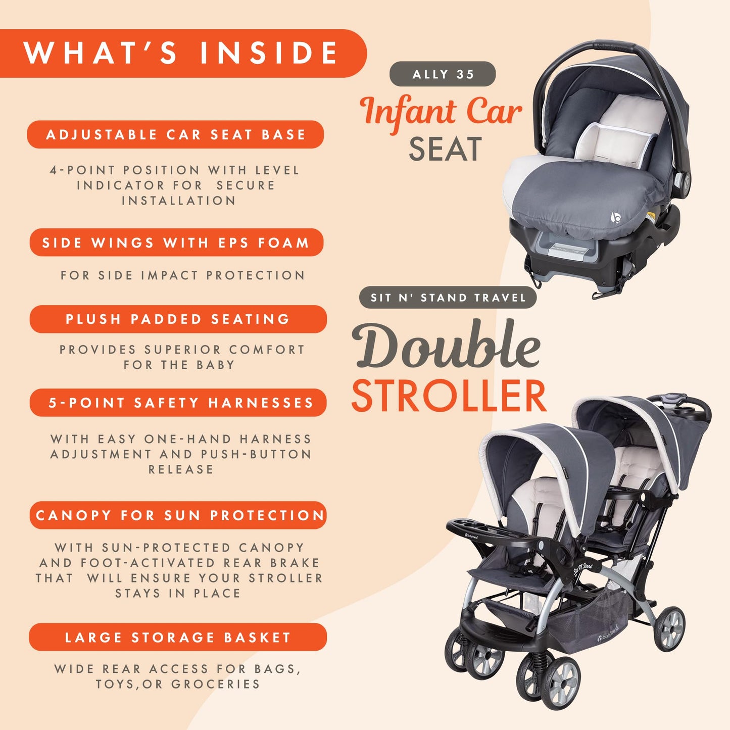 Baby Trend Double Stroller Car Seat Travel System Stormy