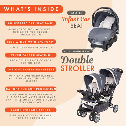 Baby Trend Double Stroller Car Seat Travel System Stormy