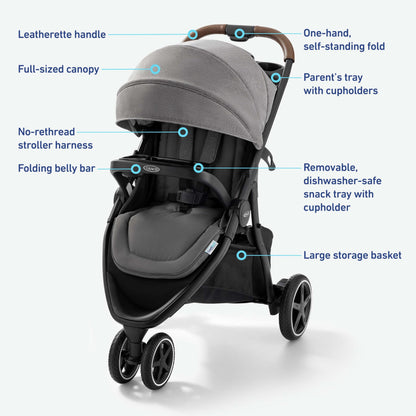 Graco Outpace LX All-Terrain 3-Wheel Stroller Travel System Ready One-Hand Fold In-Seat Suspension