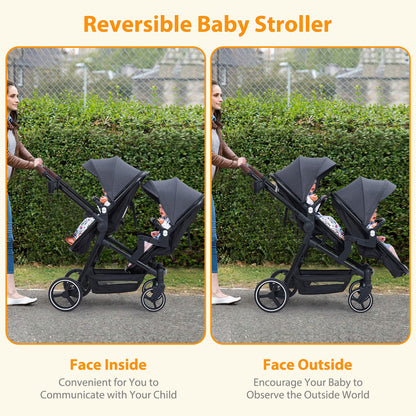 Tandem Double Stroller For Newborn And Toddler Twins Foldable For Easy Travel And Storage