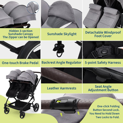 Double Stroller For Twins Lightweight Side By Side Reclining Seats