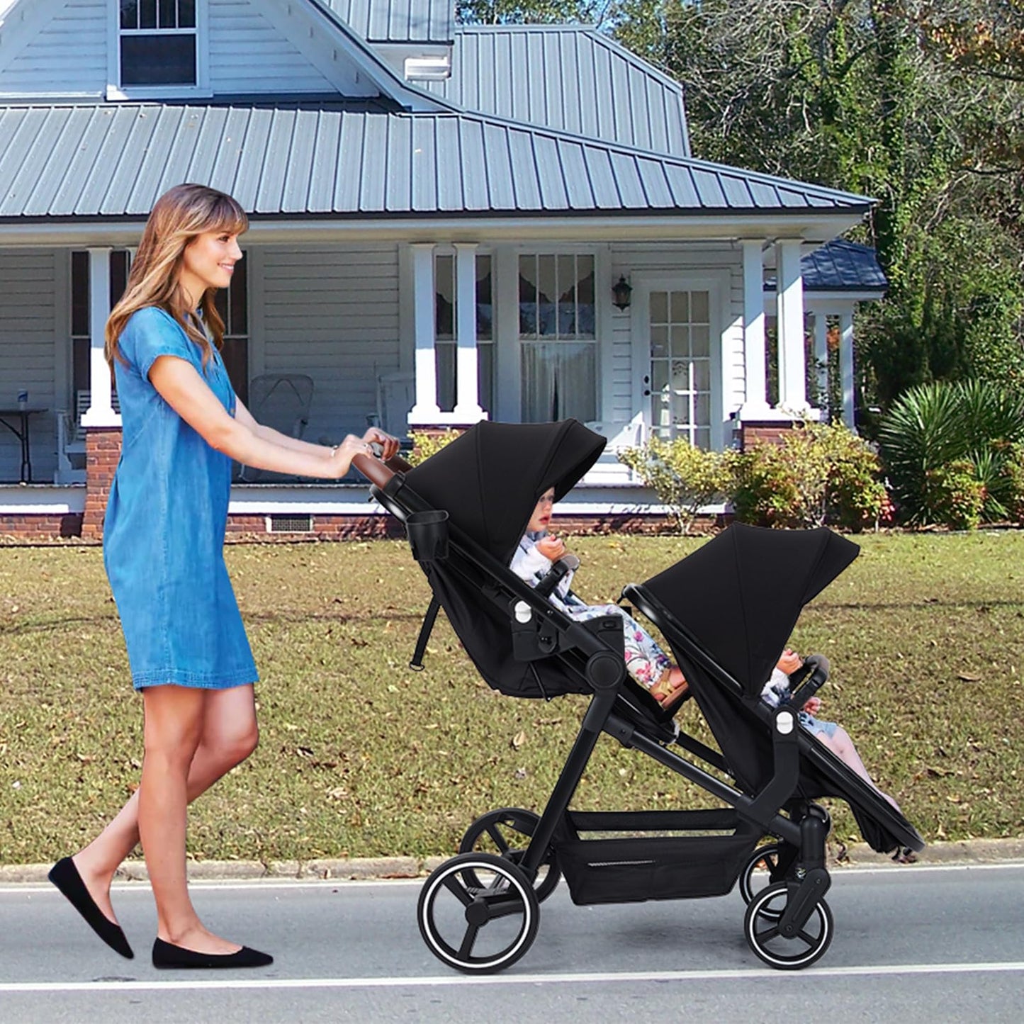 Tandem Stroller For Newborn And Toddler With Reversible Seats
