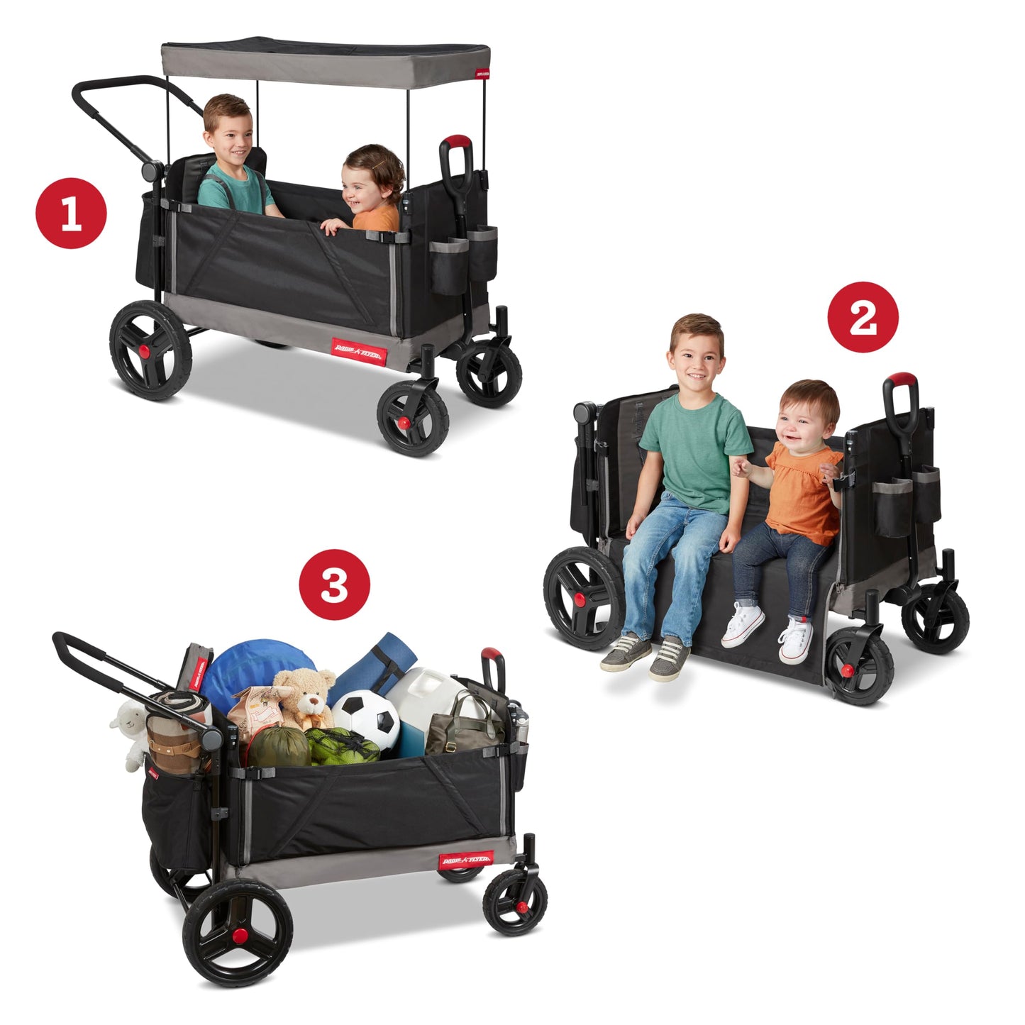 Radio Flyer Convertible Wagon For Kids With Adjustable Handle Cup Holder And Canopy