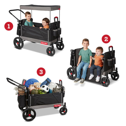Radio Flyer Convertible Wagon For Kids With Adjustable Handle Cup Holder And Canopy