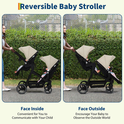 Tandem Stroller For Newborn And Toddler With Reversible Seats