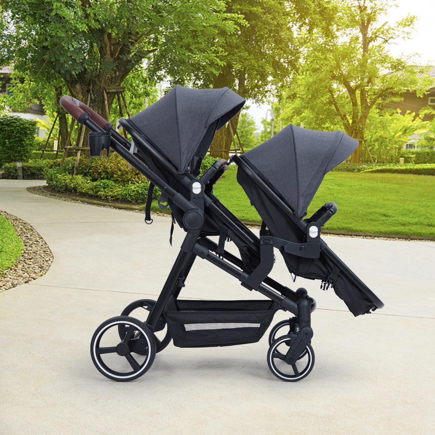 Tandem Double Stroller For Newborn And Toddler Twins Foldable For Easy Travel And Storage