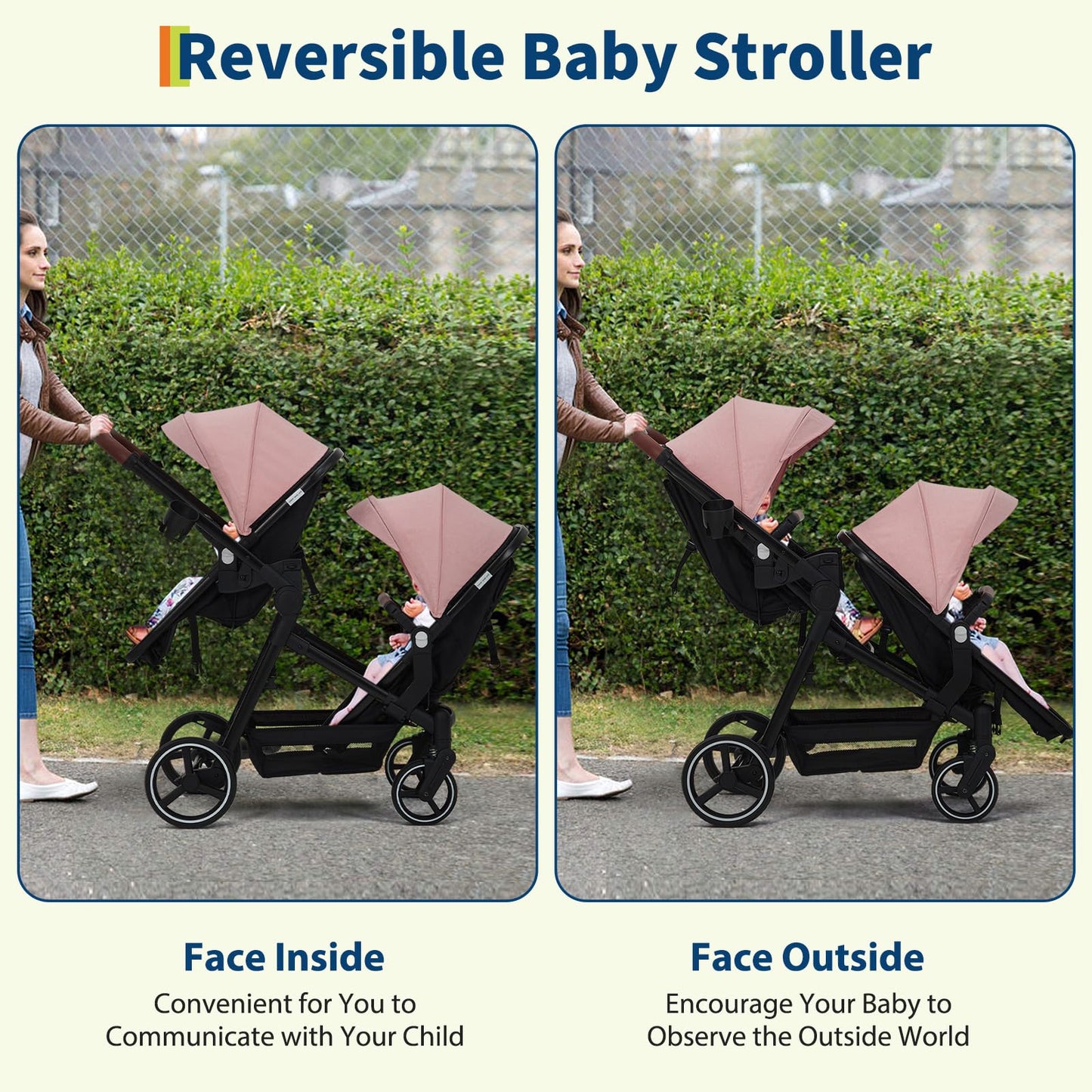 Tandem Double Stroller For Newborn And Toddler Twins Foldable For Easy Travel And Storage