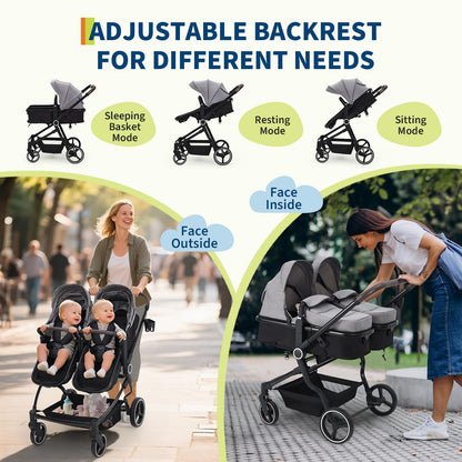 Double Stroller For Twins Lightweight Side By Side Reclining Seats