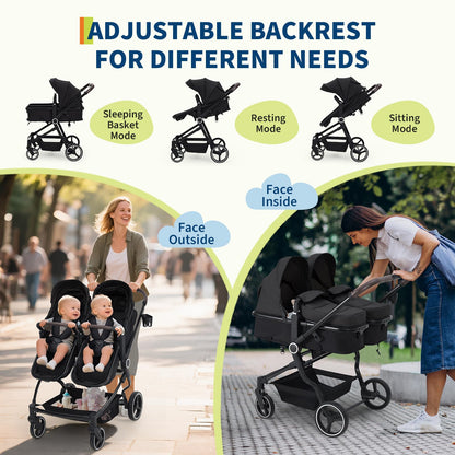 Double Stroller For Twins Lightweight Side By Side Reclining Seats