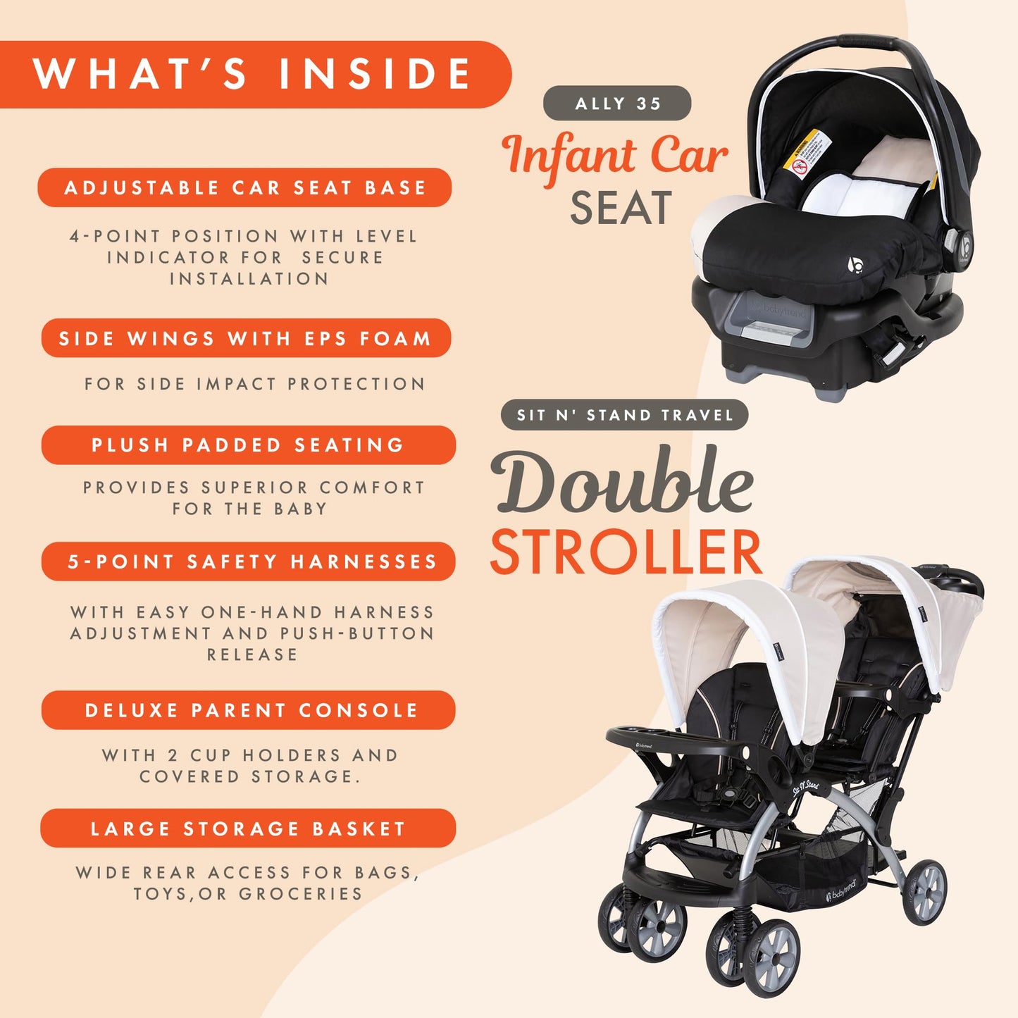 Baby Trend Double Stroller Car Seat Travel System Stormy