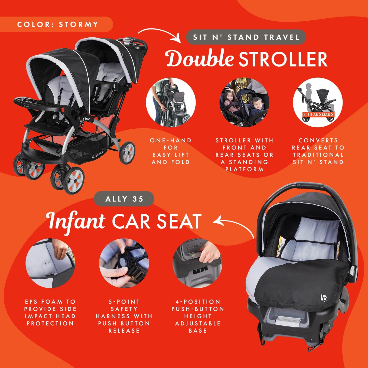 Baby Trend Double Stroller Car Seat Travel System Stormy