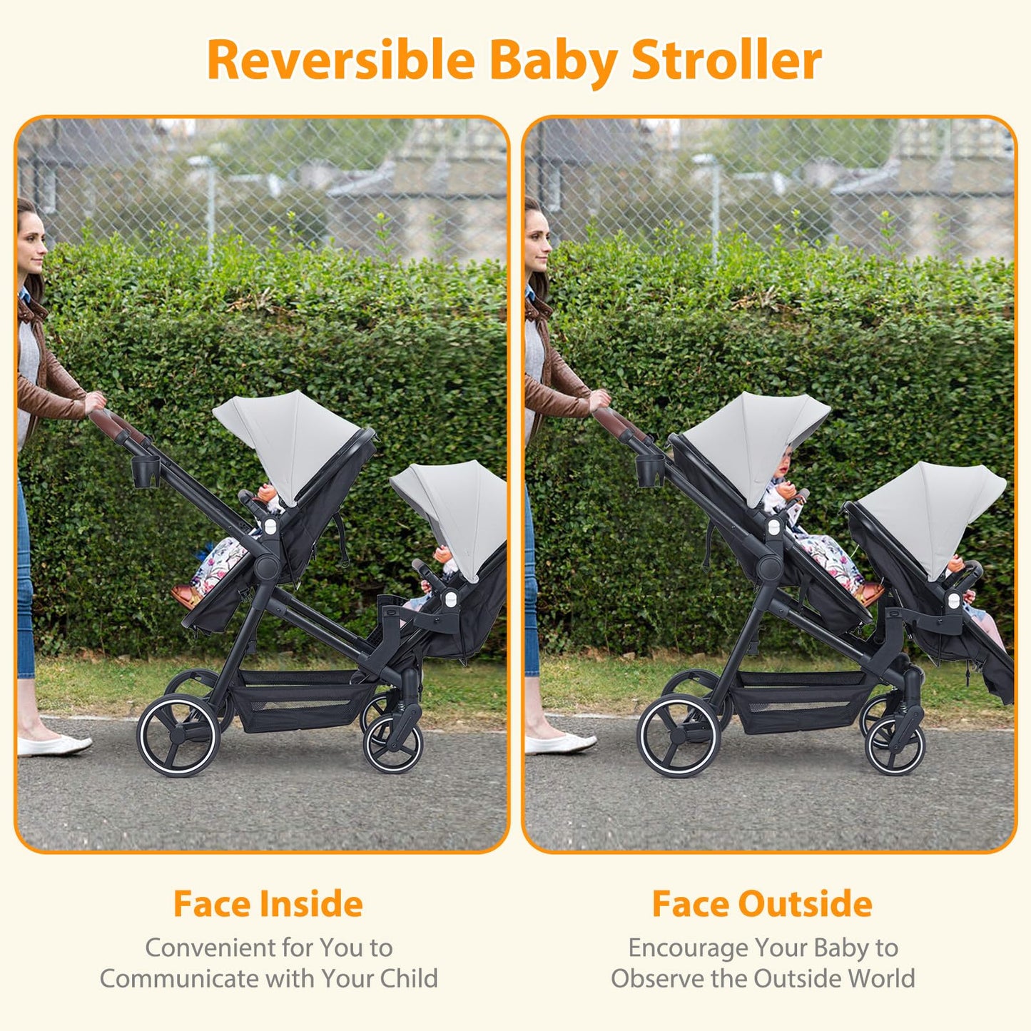 Tandem Double Stroller For Newborn And Toddler Twins Foldable For Easy Travel And Storage