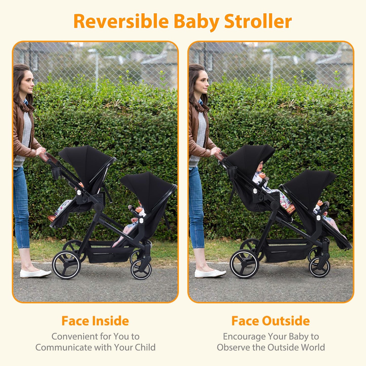 Tandem Stroller For Newborn And Toddler With Reversible Seats