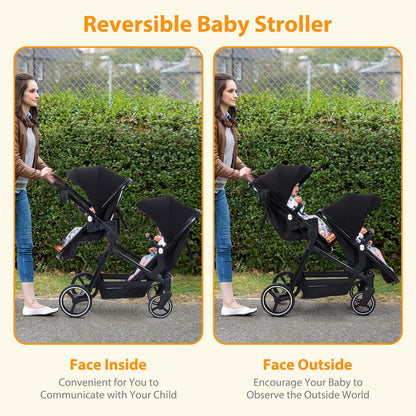 Tandem Stroller For Newborn And Toddler With Reversible Seats