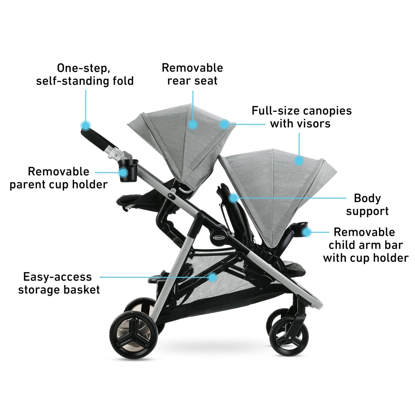 Graco Ready2Grow 2 Point 0 Double Stroller Folds Like a Single for Easy Transport