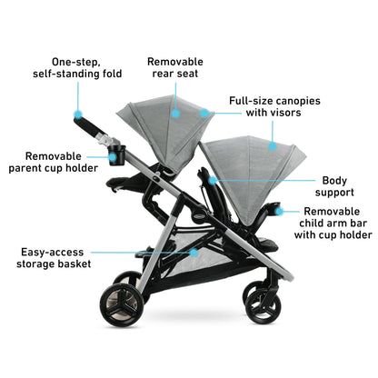 Graco Ready2Grow 2 Point 0 Double Stroller Folds Like a Single for Easy Transport