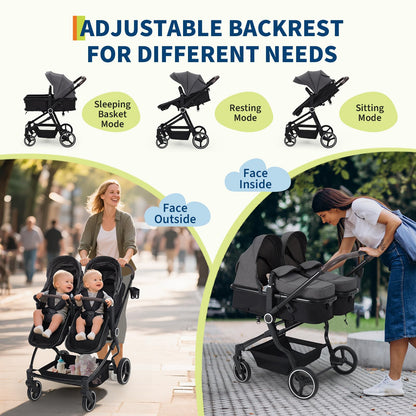 Double Stroller Tandem for Newborn and Toddler with Lightweight Compact Fold for Easy Travel and City Streets Pink