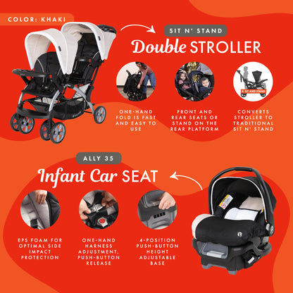 Baby Trend Double Stroller Car Seat Travel System Stormy