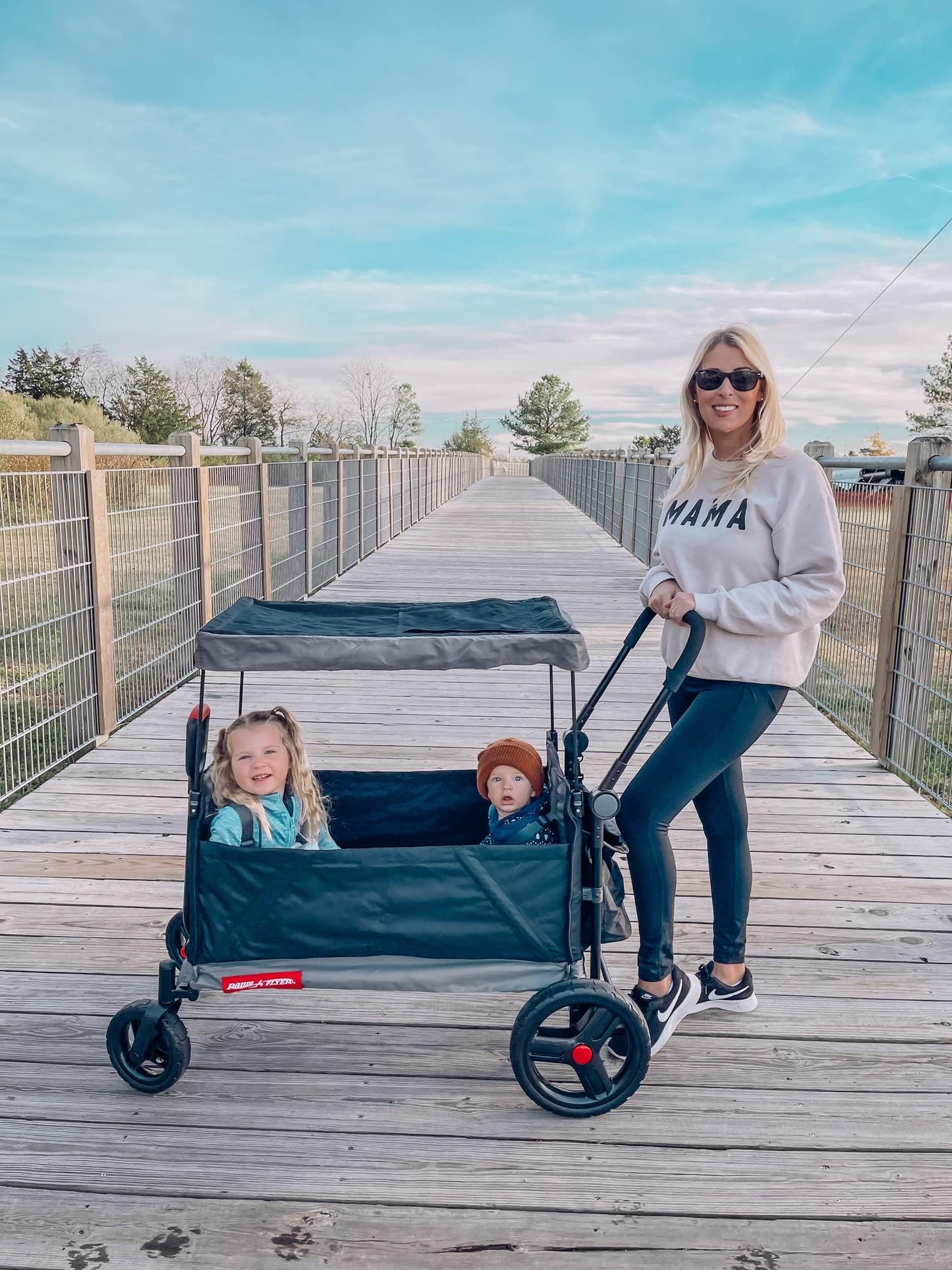 Radio Flyer Convertible Wagon For Kids With Adjustable Handle Cup Holder And Canopy