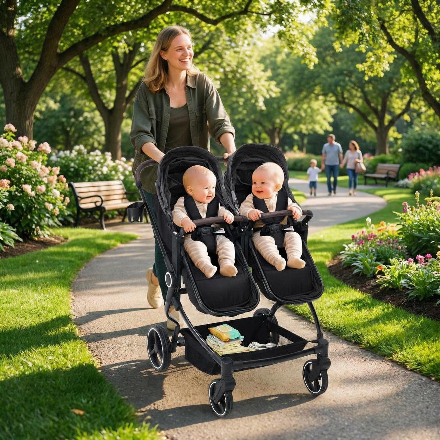 Double Stroller For Twins Lightweight Side By Side Reclining Seats