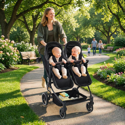Double Stroller For Twins Lightweight Side By Side Reclining Seats