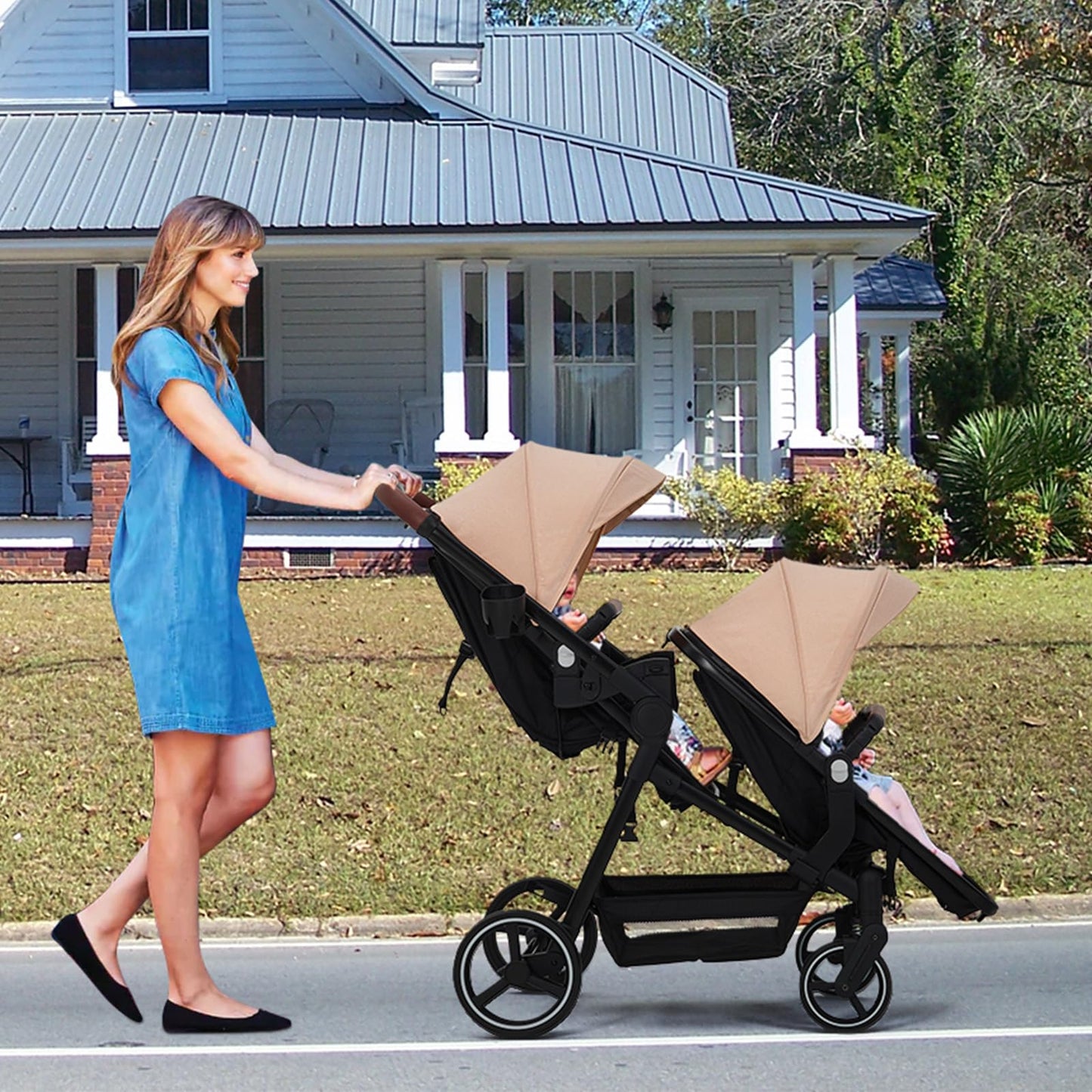Tandem Double Stroller For Newborn And Toddler Twins Foldable For Easy Travel And Storage