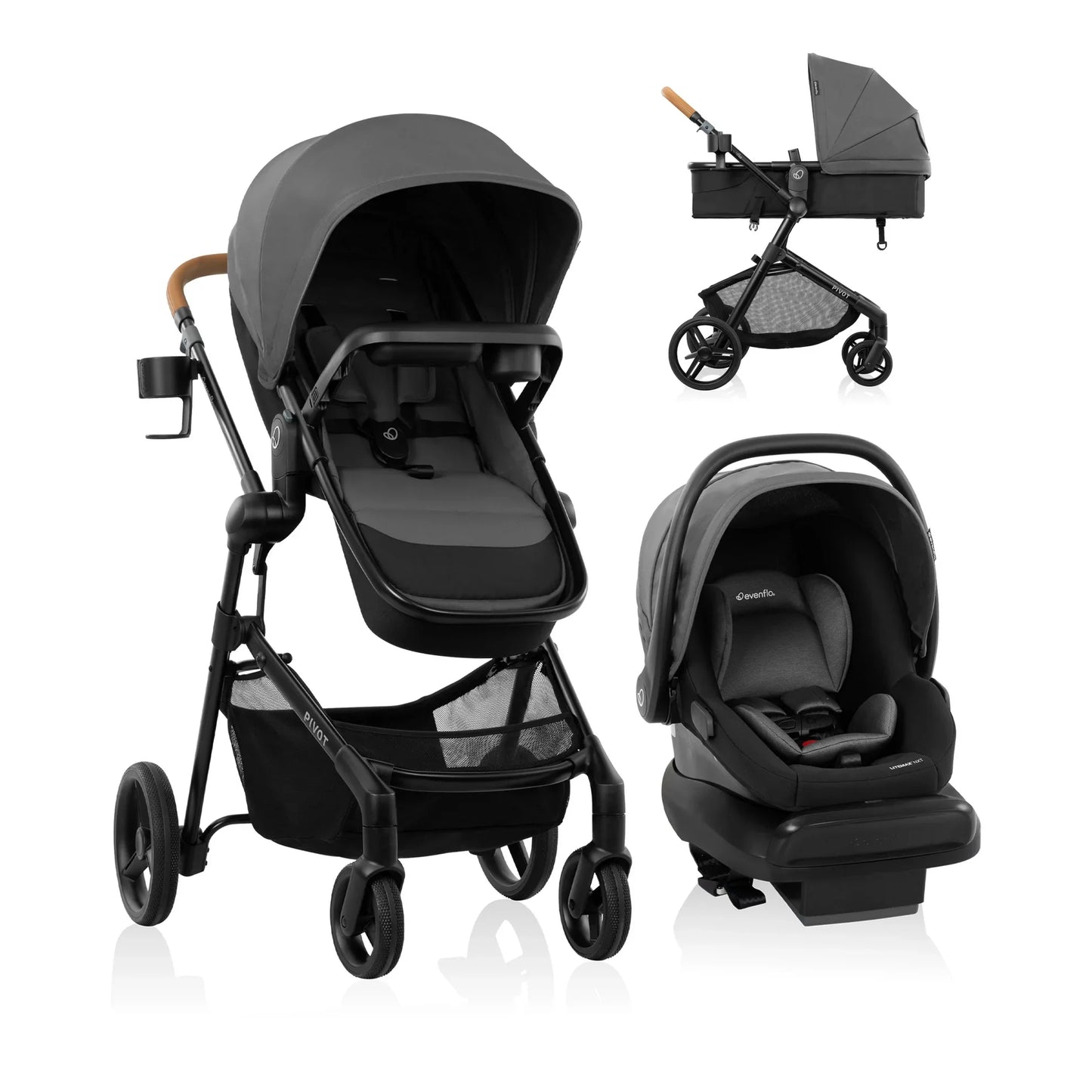 Evenflo Pivot Travel System With LiteMax NXT Infant Car Seat - 6 Modes And Upgraded Wheels For A Smooth Ride